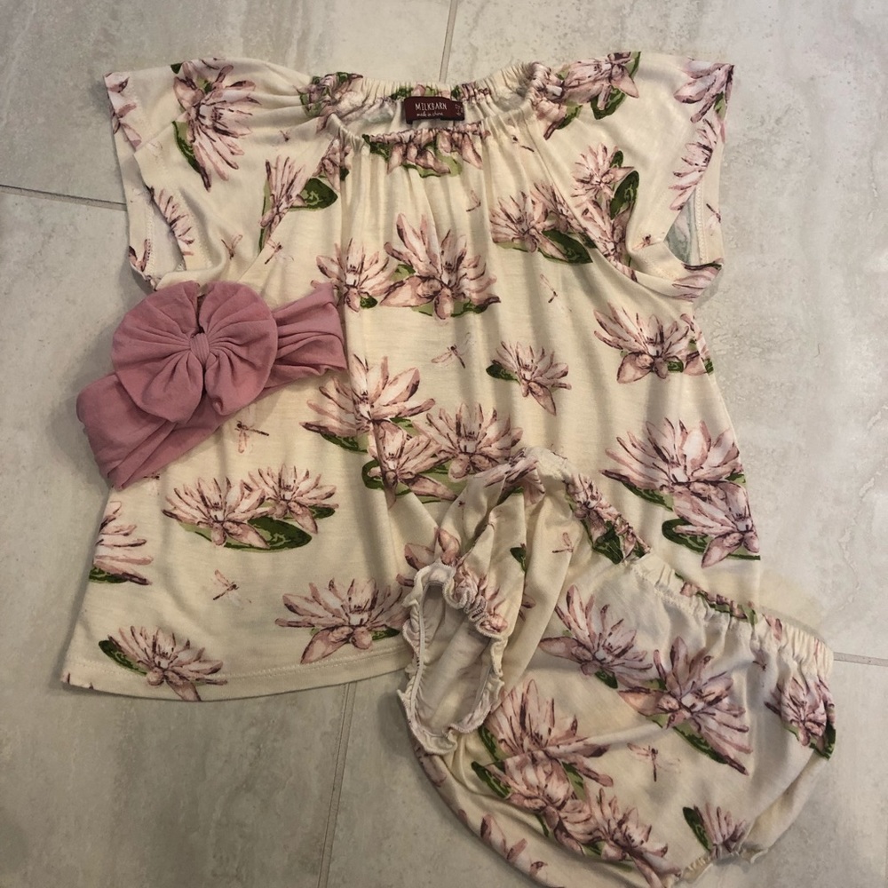 Milkbarn Bamboo Dress and Bloomer Set, Water Lily, 6-12mo